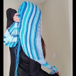 NEW Knit Crochet Teal Aqua Hoodie Cheshire Cat Turquoise Yarn Costume Cosplay